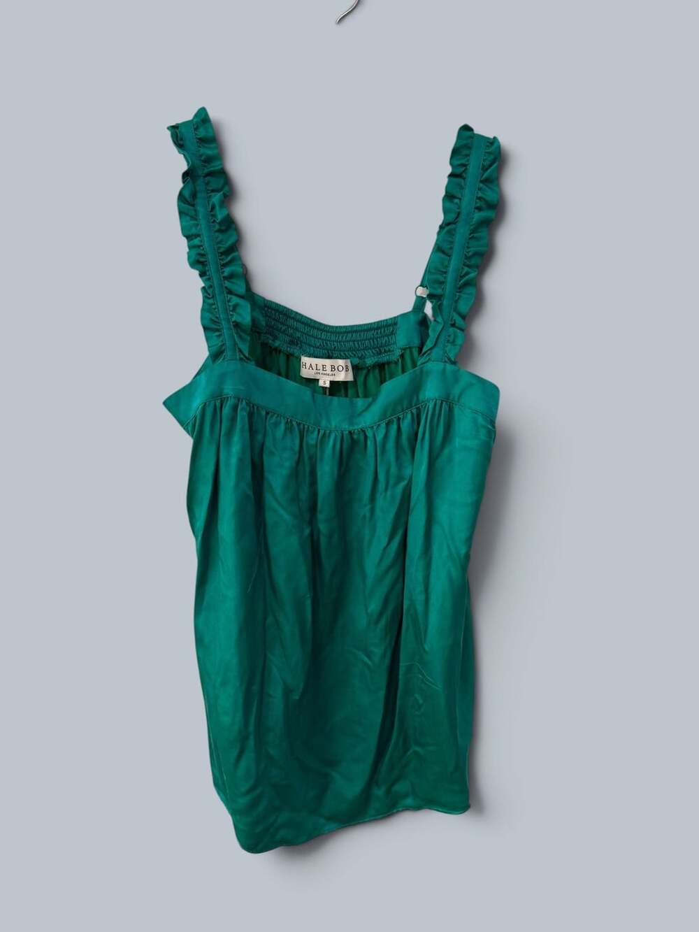 Hale Bob Ruffle Strap Tank Top Size S Green Silk Blend